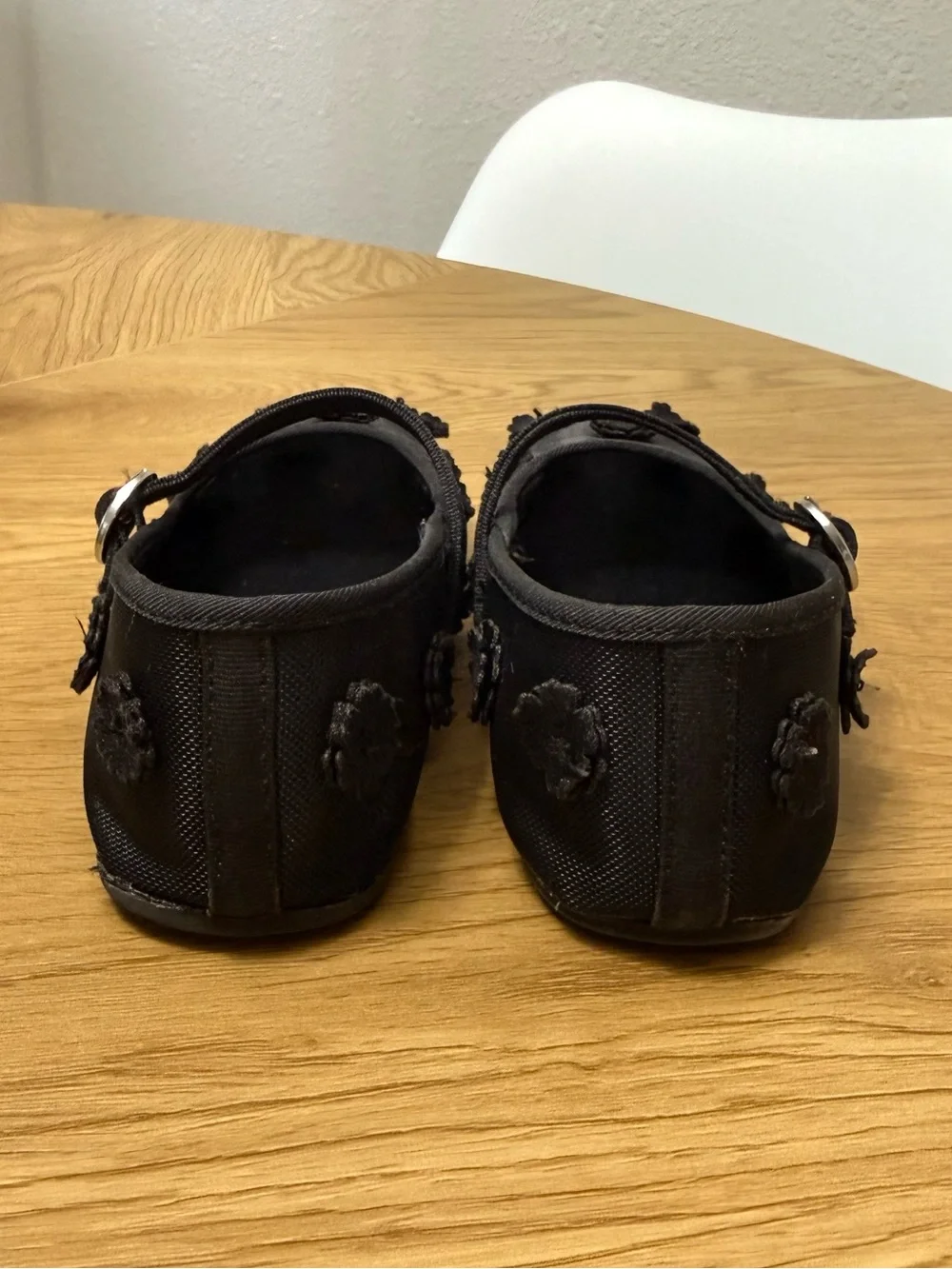 Zara Black Mary Jane Shoes with Floral Appliqués